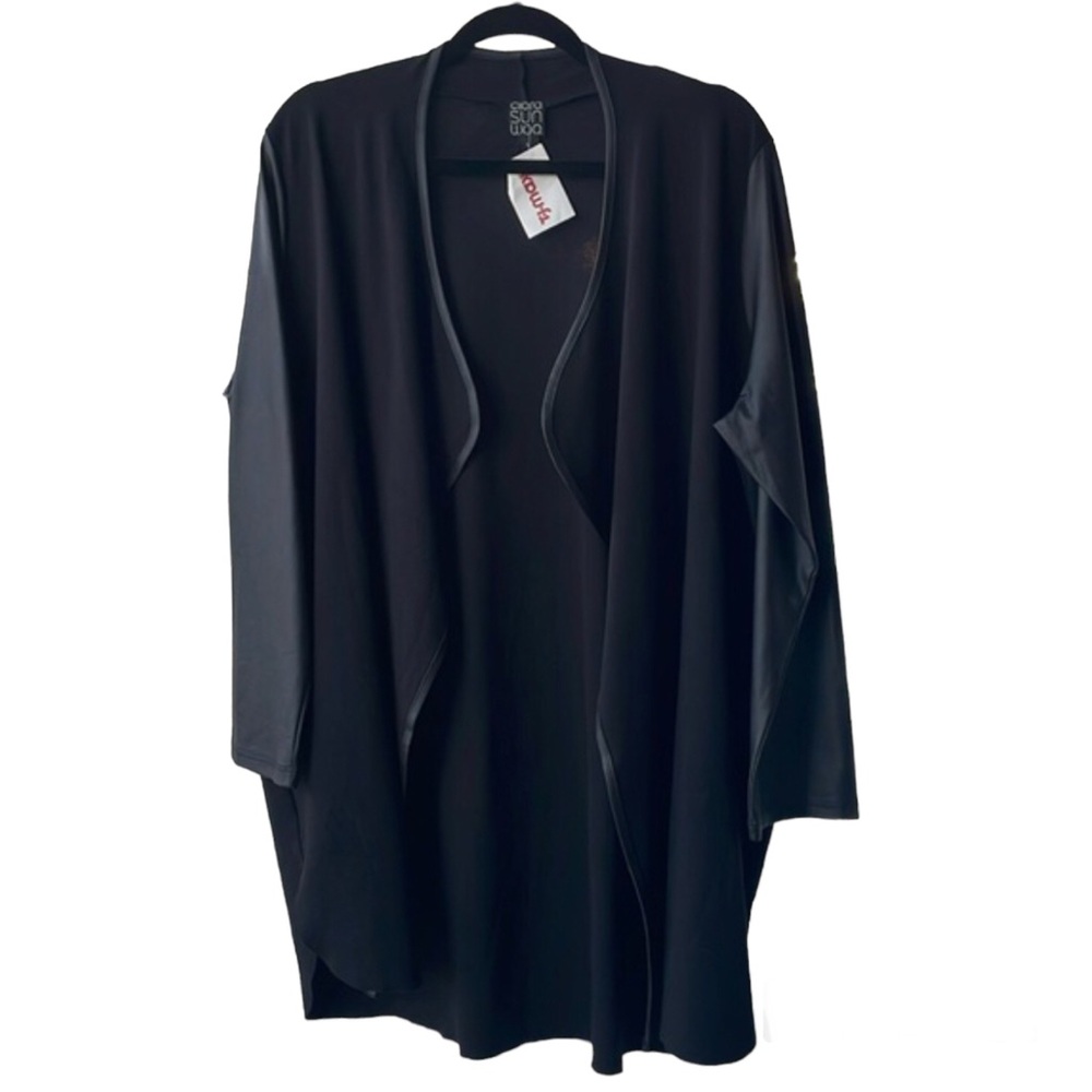 Clara Sunwoo Faux Leather Sleeve Open Cardigan